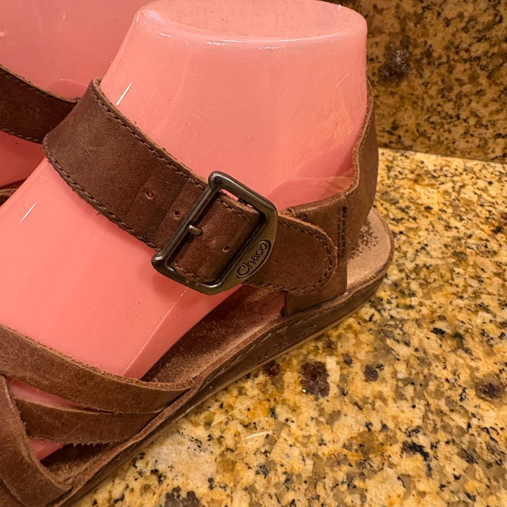 Chaco Fallon Pinecone Brown Leather Sandals Ankle Strap Podiatrist Approved 7 - Picture 2 of 10